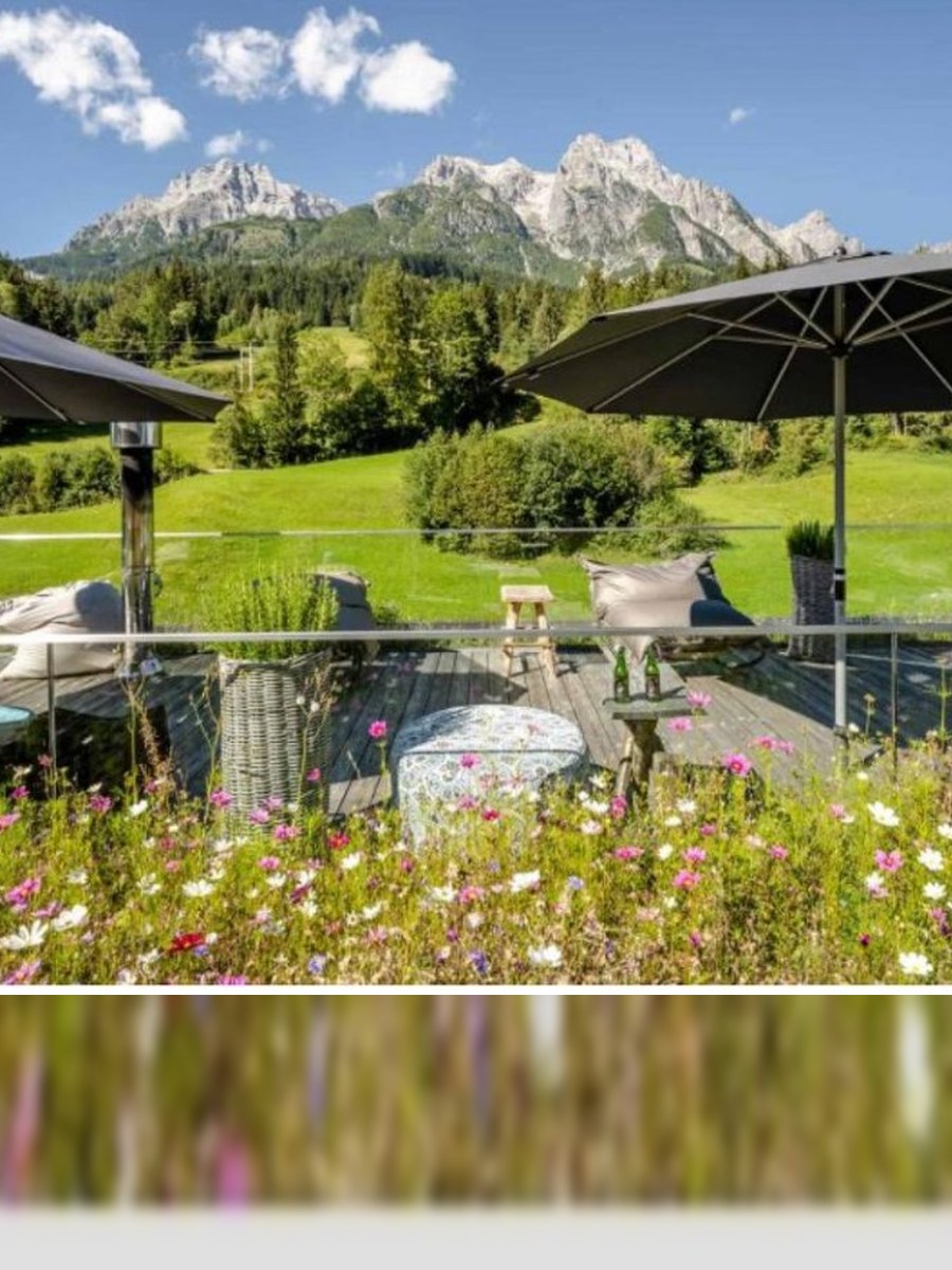 Alpine terrace overlooking the mountains